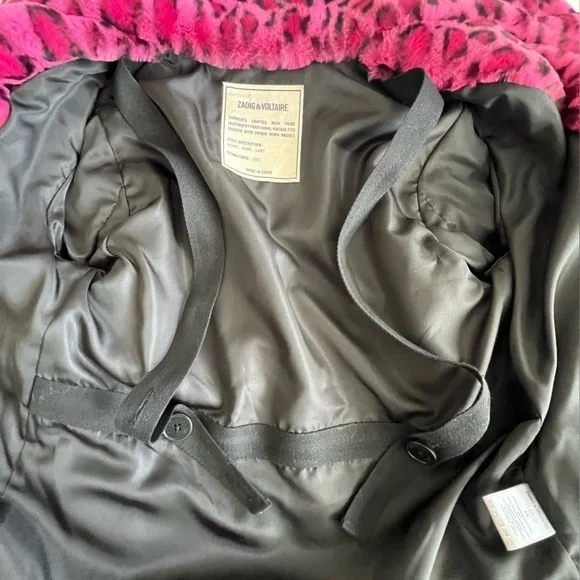 Zadig & Voltaire Pink Leopard Faux Fur Coat XS - Picture 9 of 10